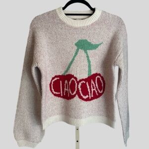 A New Day Ciao Ciao Cherry Design Sweater in Cream, Size XS
